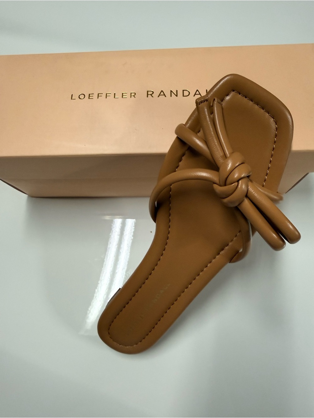 Loeffler Randall Cognac Knot Leather Slide
